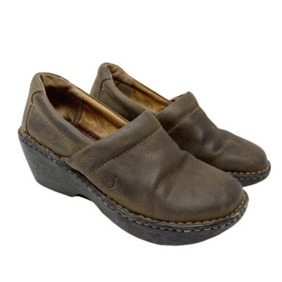 Born Brown Leather Clogs Women’s Size 7 Comfort Slip In Shoes - Picture 1 of 12